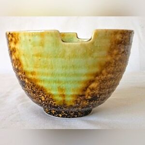 Vintage Japanese Artist OOAK Pottery - Bowl by MIYA - Brown/Green
